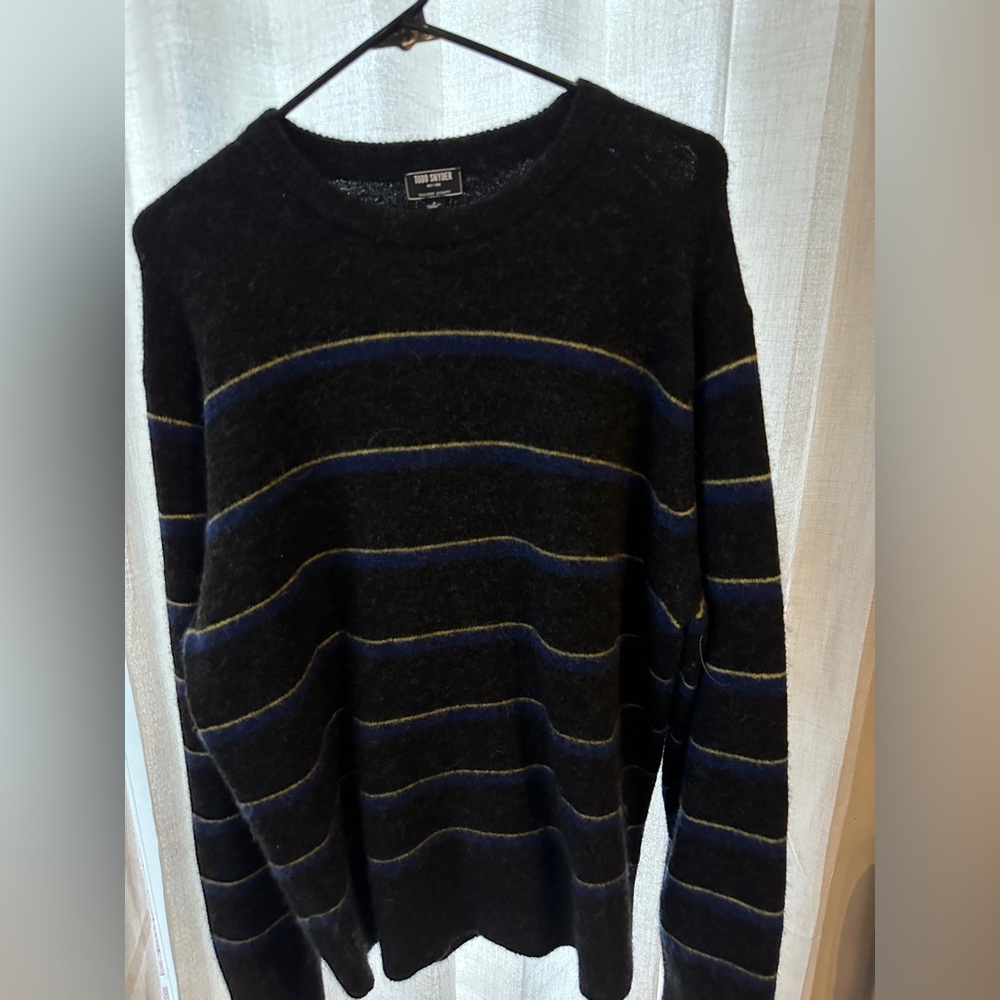 Todd Snyder Black and Blue Striped Crewneck Sweater